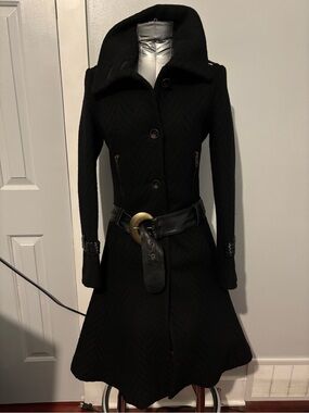 Mackage Black Long Trench Coat with Statement Belt
